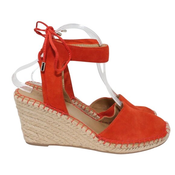 Franco Sarto L Markiska Esparilles 9M Orange Suede Beige Jute Wedge Sandal Heels - Picture 8 of 12